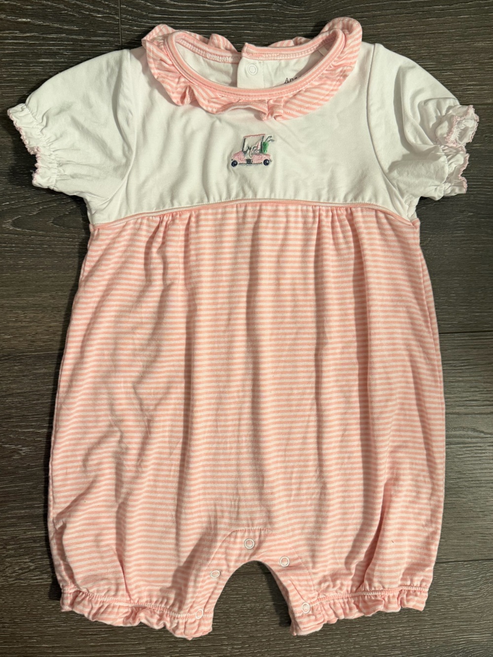 Angel Dear Golf Pink and White Striped Baby Romper